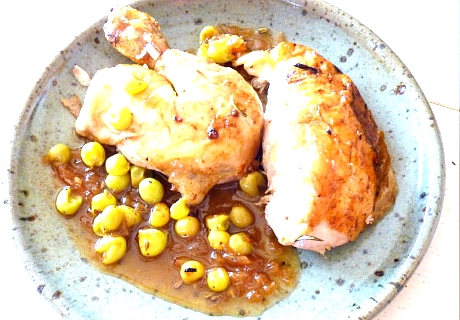 Poulet rôti aux raisins blanc et sauce au cidre